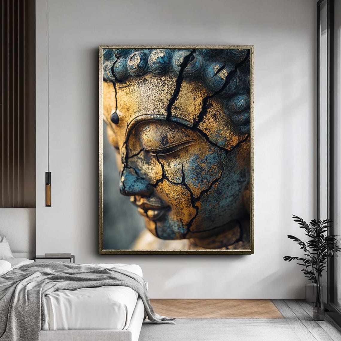 Cracked Golden Buddha Face Zen Meditation Spiritual Ancient Art Print - Image 5