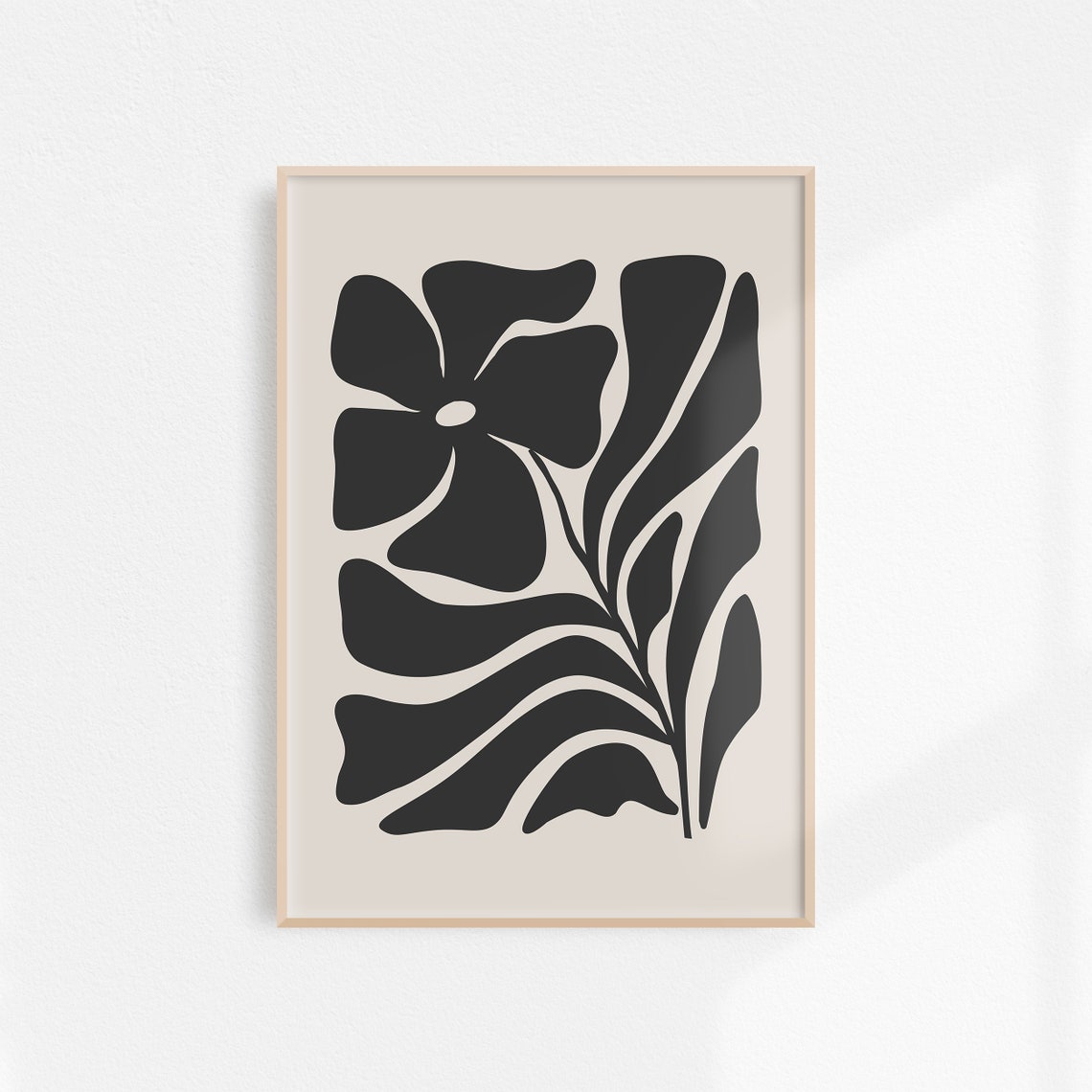 Black Abstract Flower And Leaf On Beige Nordic Botanical Poster