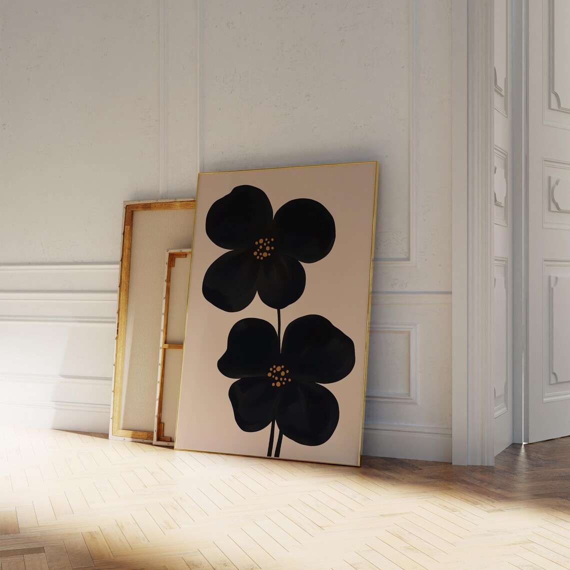 Moody Black Floral Gold Accent Abstract Blooms Gallery Poster - Image 2