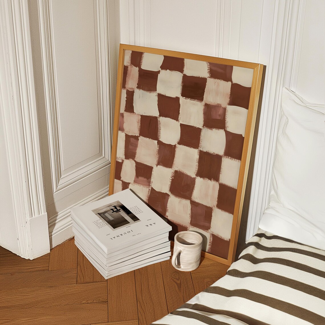 Brown Checkered Retro Wall Art, Minimalist Poster - Image 2