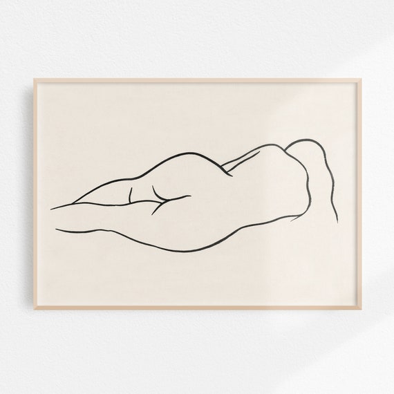 Nude Line Art Above Bed Decor Feminine Art Nude Illustration Nude Art Neutral Art Neutral Bedroom Decor
