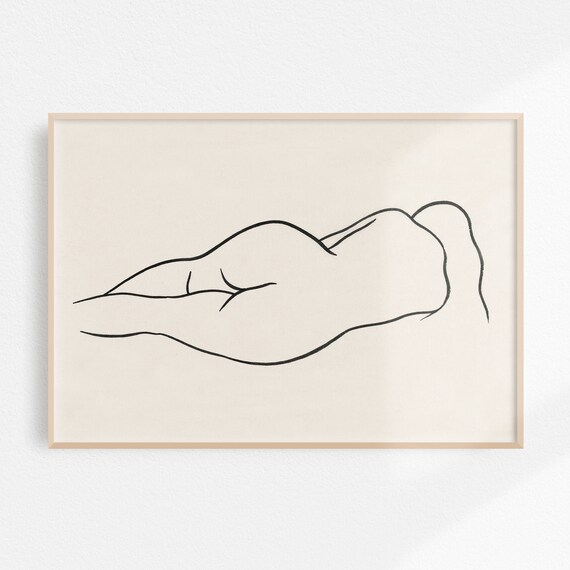 Reclining Female Figure Minimalist Nude Line Drawing Art Poster