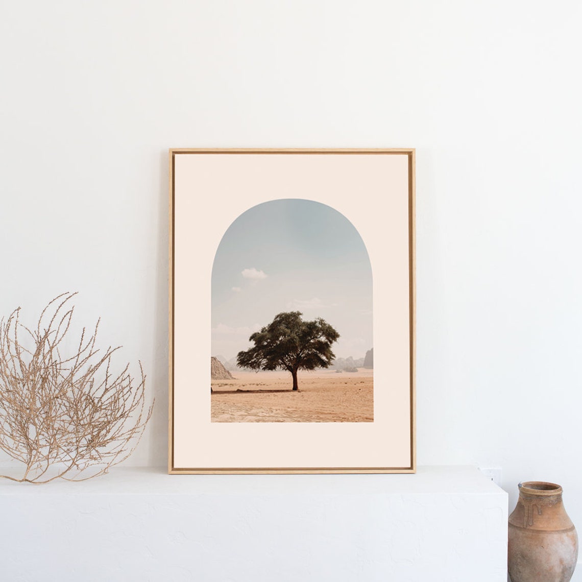 Lone Desert Tree Arched Minimalist Morocco Sahara Sand Art Poster - Image 2