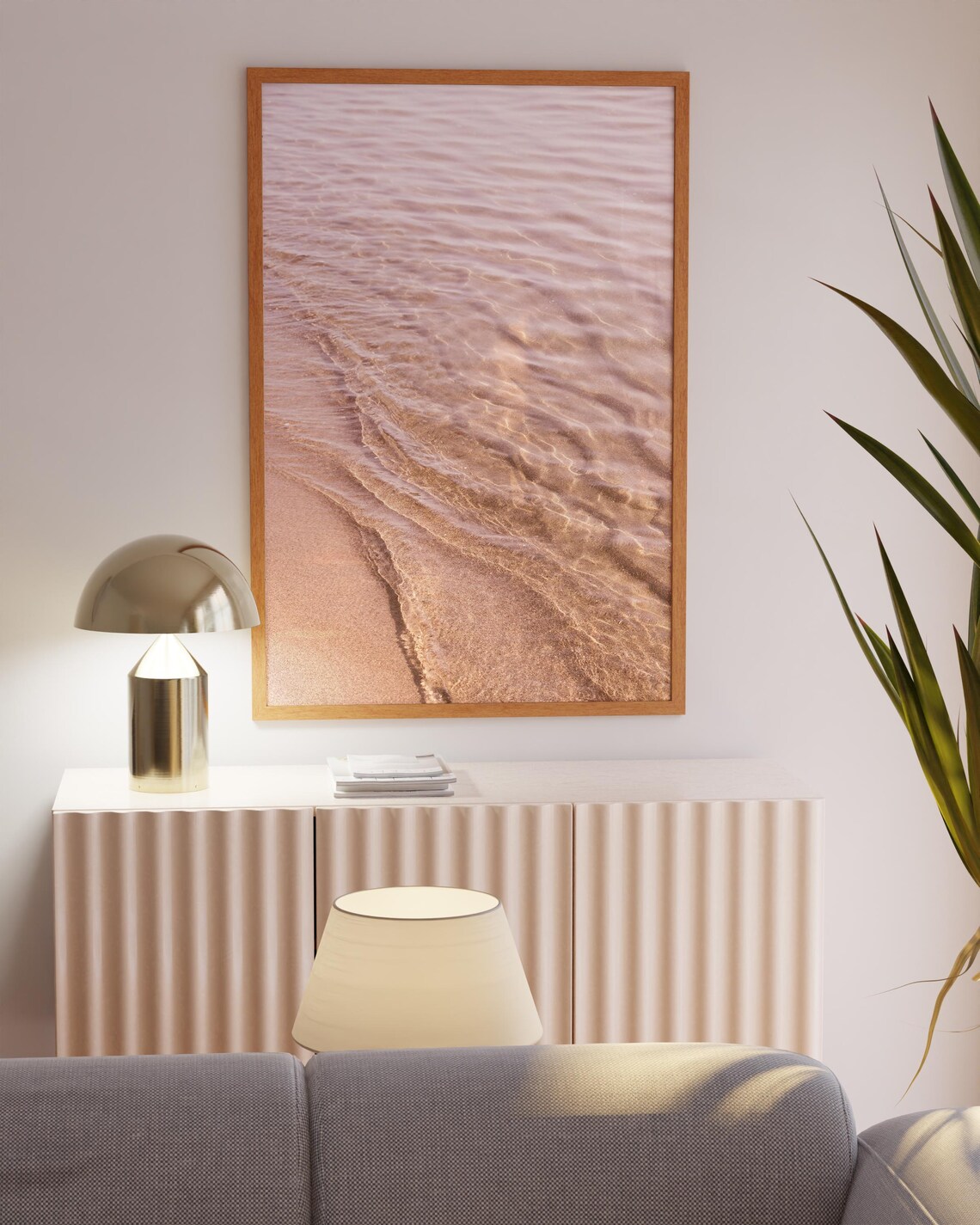 Pink Water Ripples Over Sand Beach Close-Up Calm Coastal Poster - Image 2