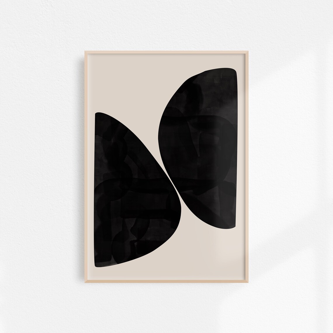 Bold Black Abstract Shapes On Beige Modern Minimalist Poster