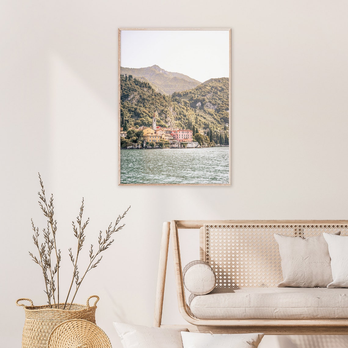 Lake Como Village Beneath Green Mountains Italy Lakes Poster - Image 2
