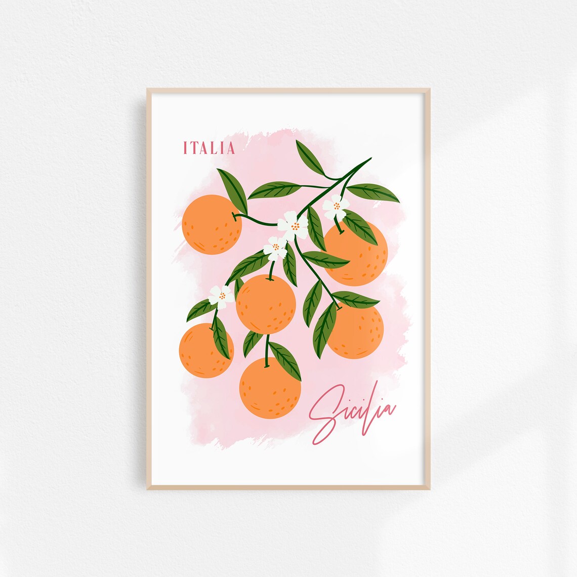 Italia Sicilia Orange Citrus Illustration Pink Kitchen Poster