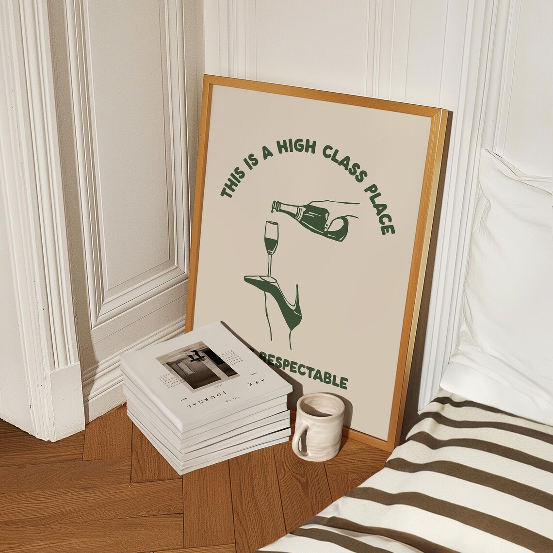 Green Bar Cart Wine Print Funny High Class Place Cheer Decor - Image 2