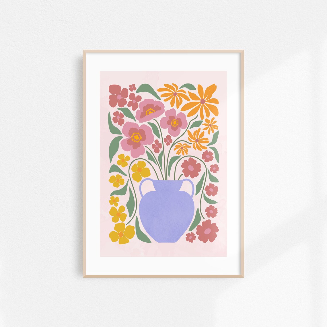 Purple Vase With Pink And Orange Flowers Modern Floral Art Poster