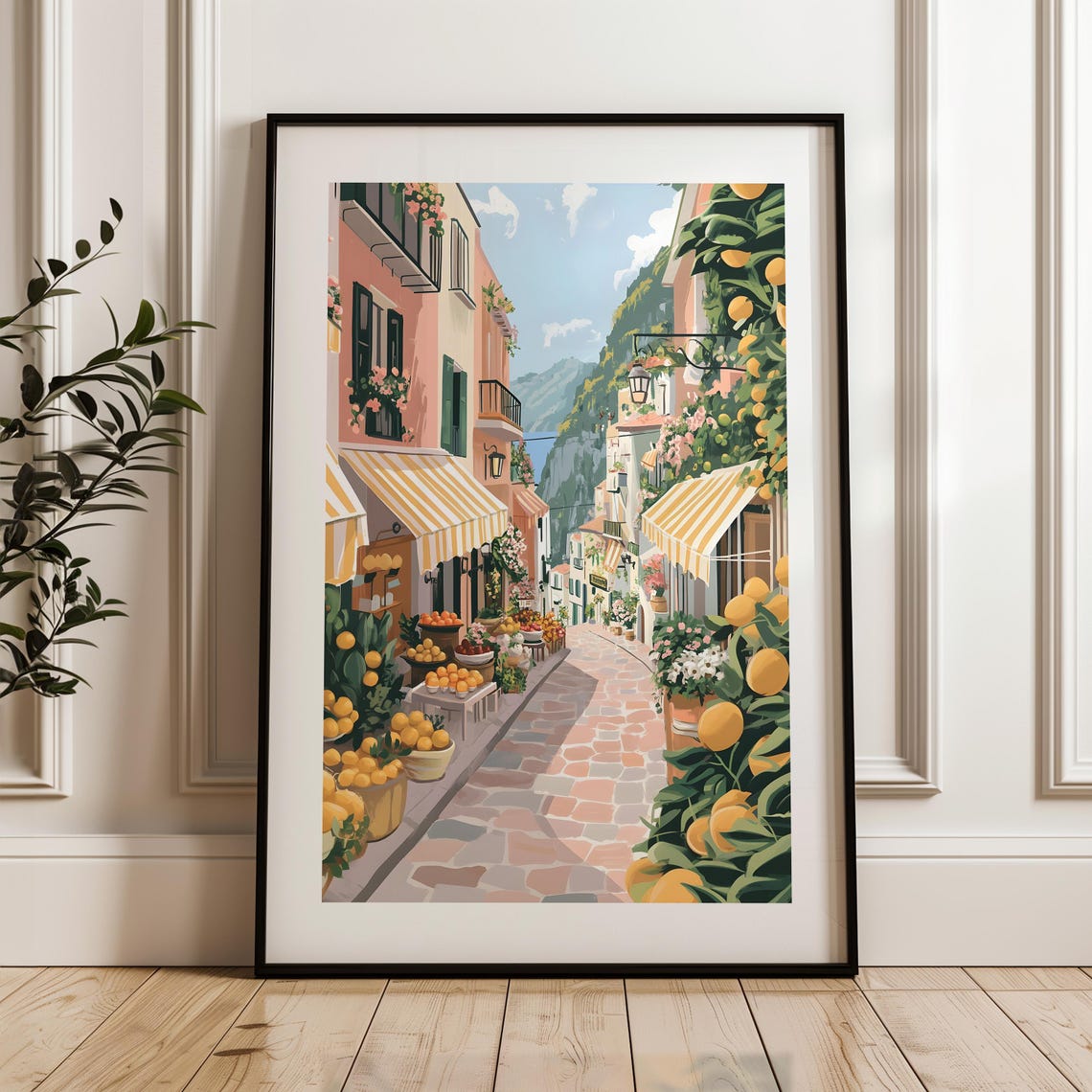 Amalfi Print Amalfi Village Painting Italy Watercolor Print Yellow Pink Amalfi Lemons Illustration Italy Wall Art Cute Amalfi Poster - Image 2