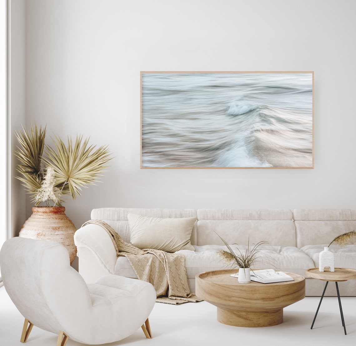 Silver Ocean Wave Motion Blur Abstract Neutral Coastal Art Poster - Image 3