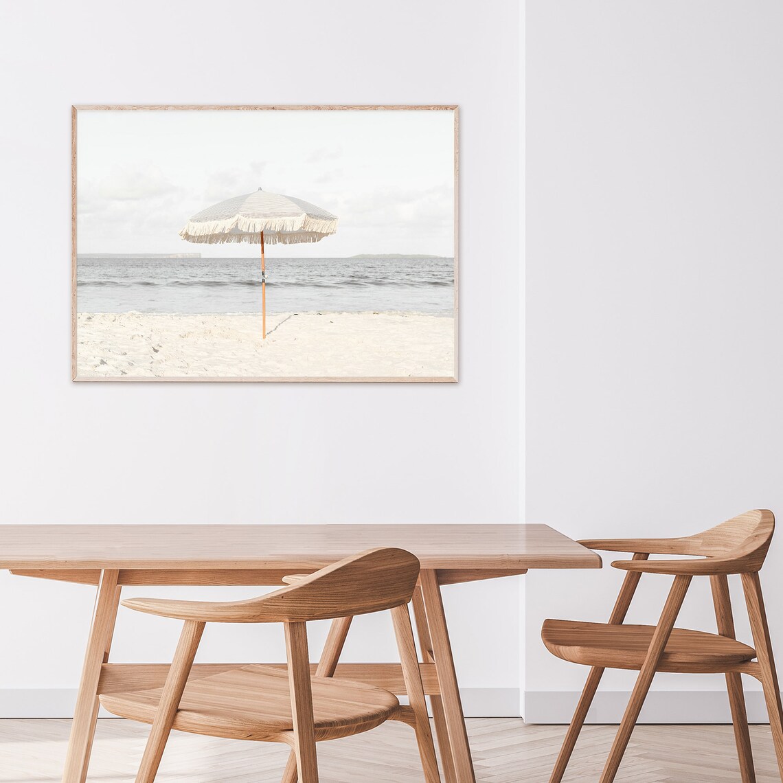 Lone Striped Beach Umbrella Minimalist Coastal Photo Art Poster - Image 4