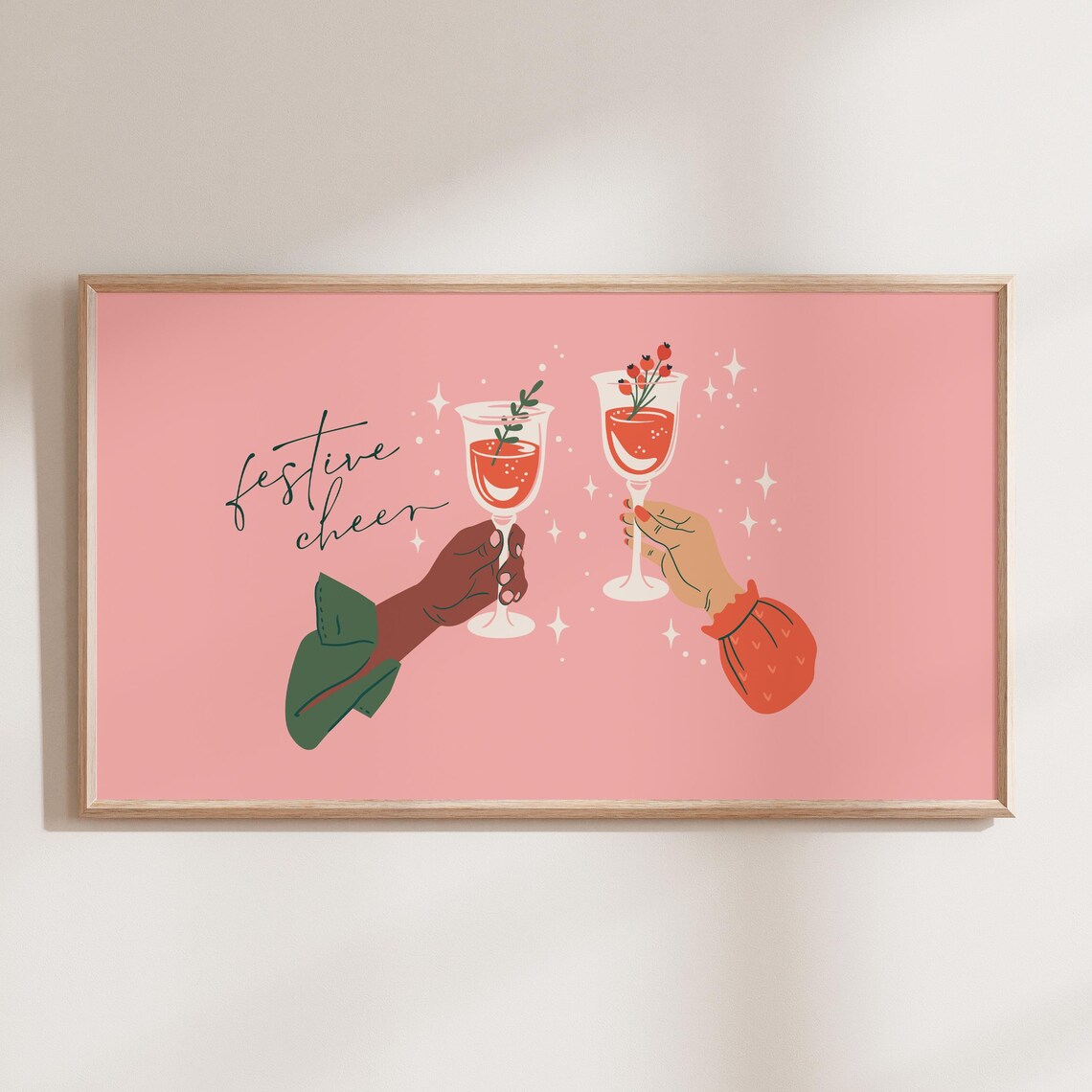Festive Cheer Pink Cocktail Toast Christmas Holiday Season Poster