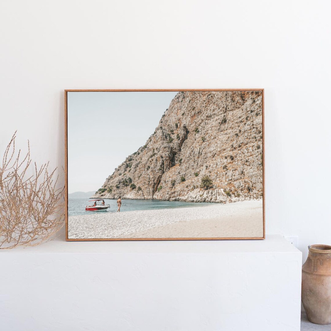 Rocky Mediterranean Cove With Boat and Pebble Beach Travel Poster - Image 3