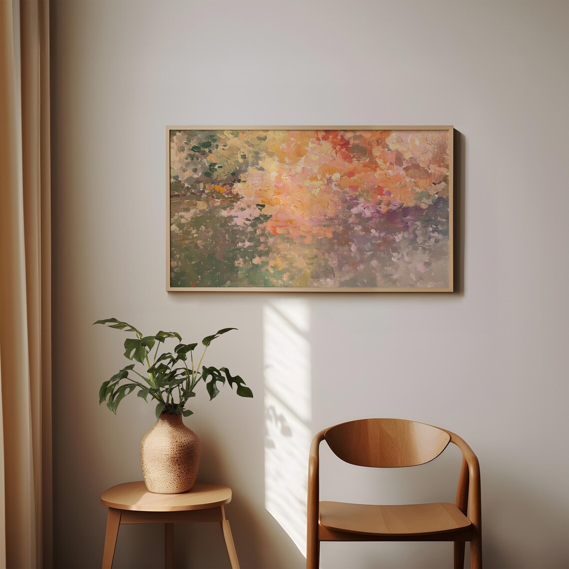 Warm Toned Impressionist Dabs of Orange Pink Abstract Oil Poster - Image 2