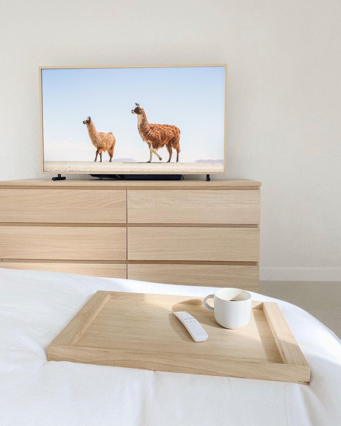Two Llamas Walking Desert Plain Blue Sky Minimal Animal Poster - Image 3