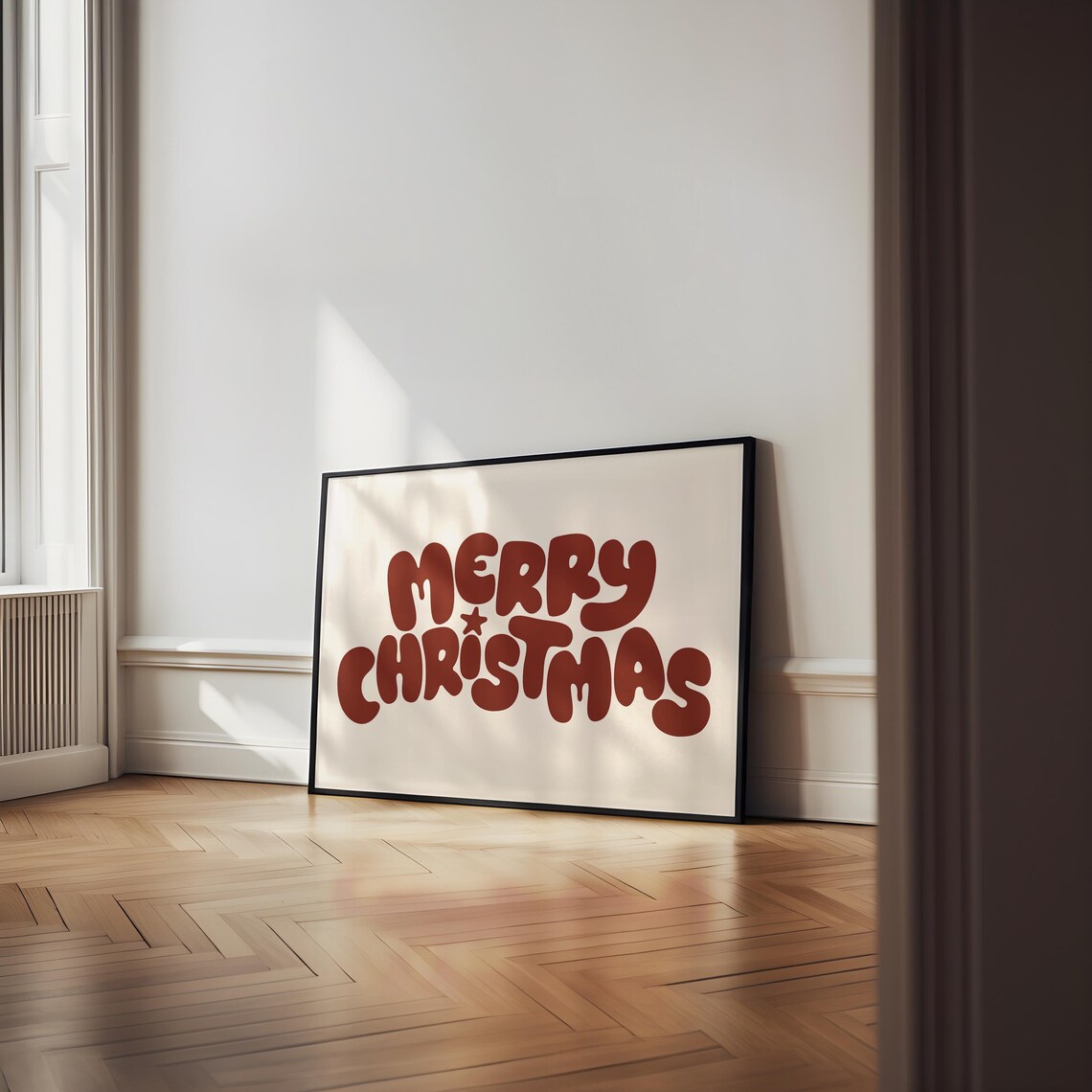Retro Merry Christmas Bubble Letter Cream Minimalist Holiday Poster - Image 2