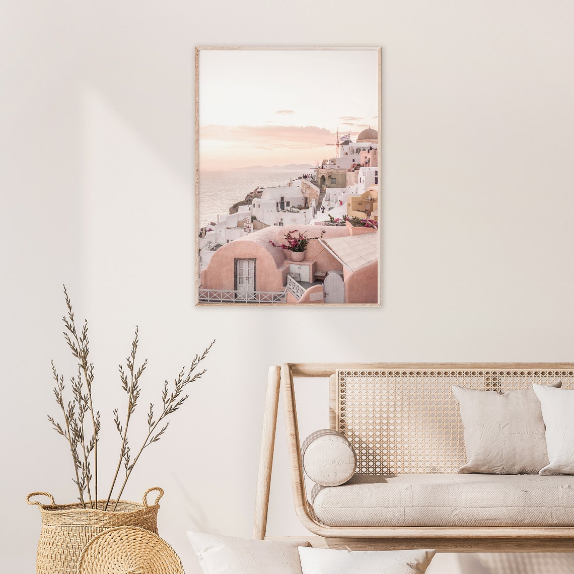 Pink Sunset Over Oia Santorini With Old Windmill Greece Poster - Image 2