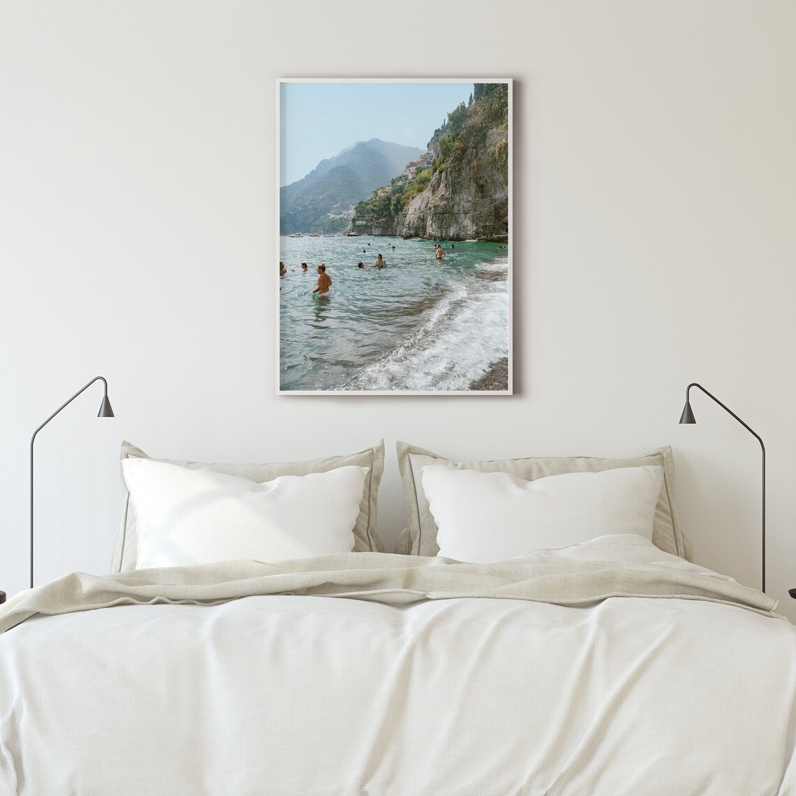 Arienzo Beach Positano Swimmers Cliffside Amalfi Coast Photo Poster - Image 2