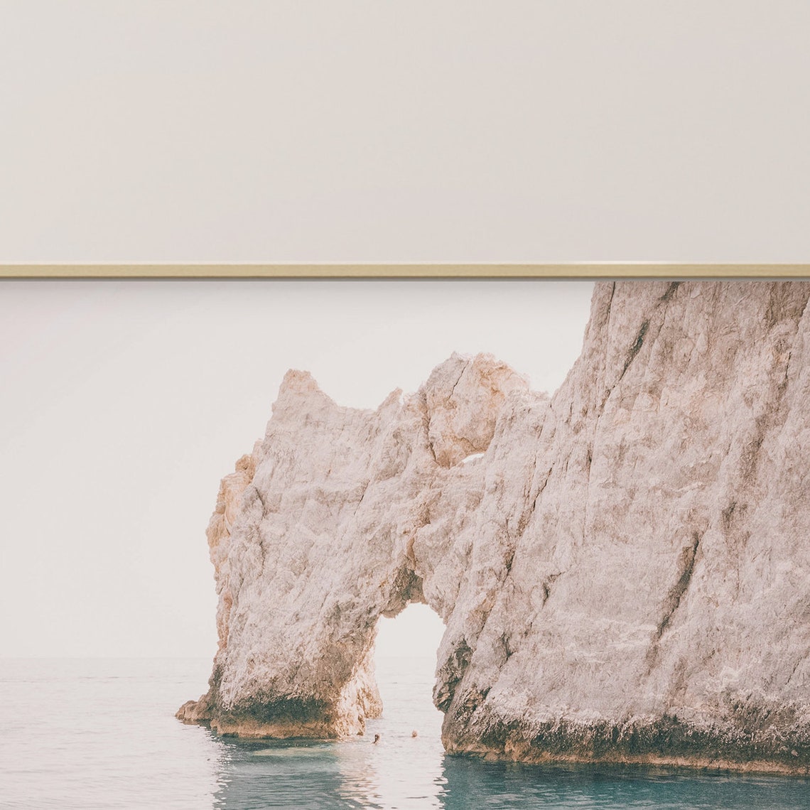 White Coastal Rock Arch Calm Sea Neutral Horizontal Wall Art - Image 2