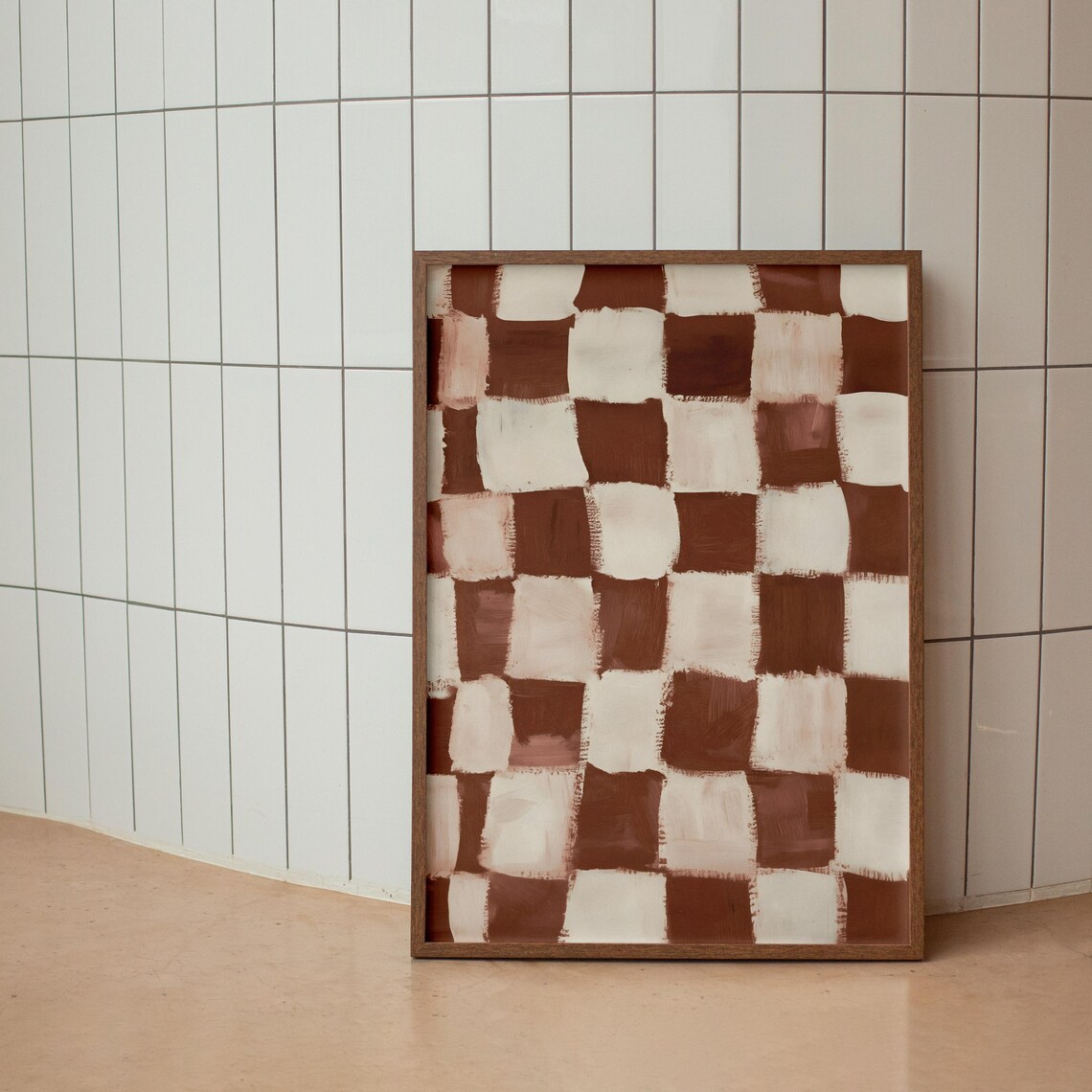Brown Checkered Retro Wall Art, Minimalist Poster - Image 3