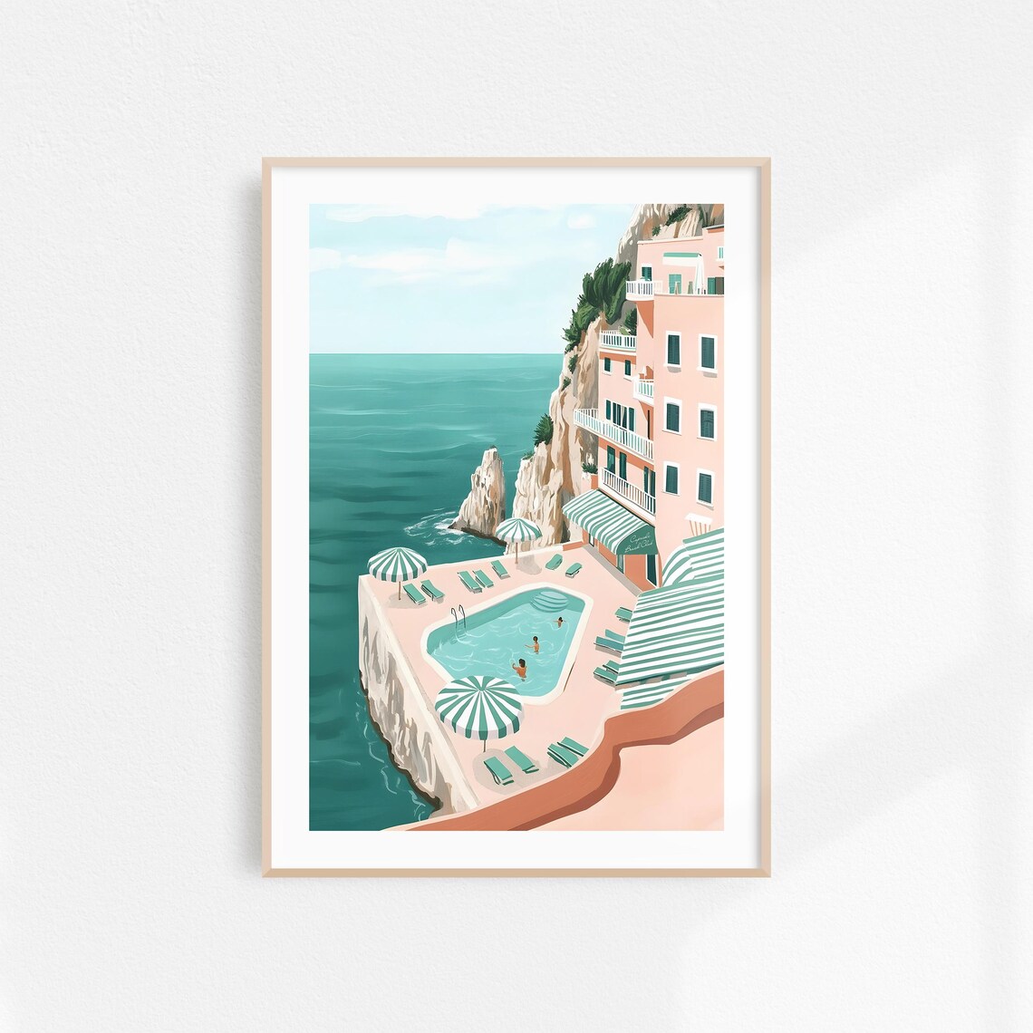 Amalfi Cliffside Hotel Pool Terrace Sea View Summer Travel Poster - Image 3