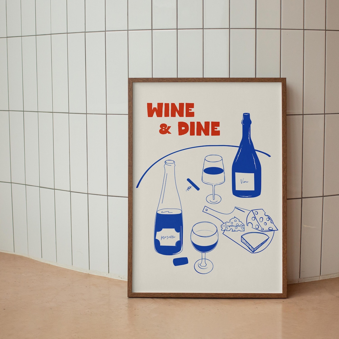 Wine And Dine Deep Dark Green Bar Art Cheese And Prosecco Poster - Image 2