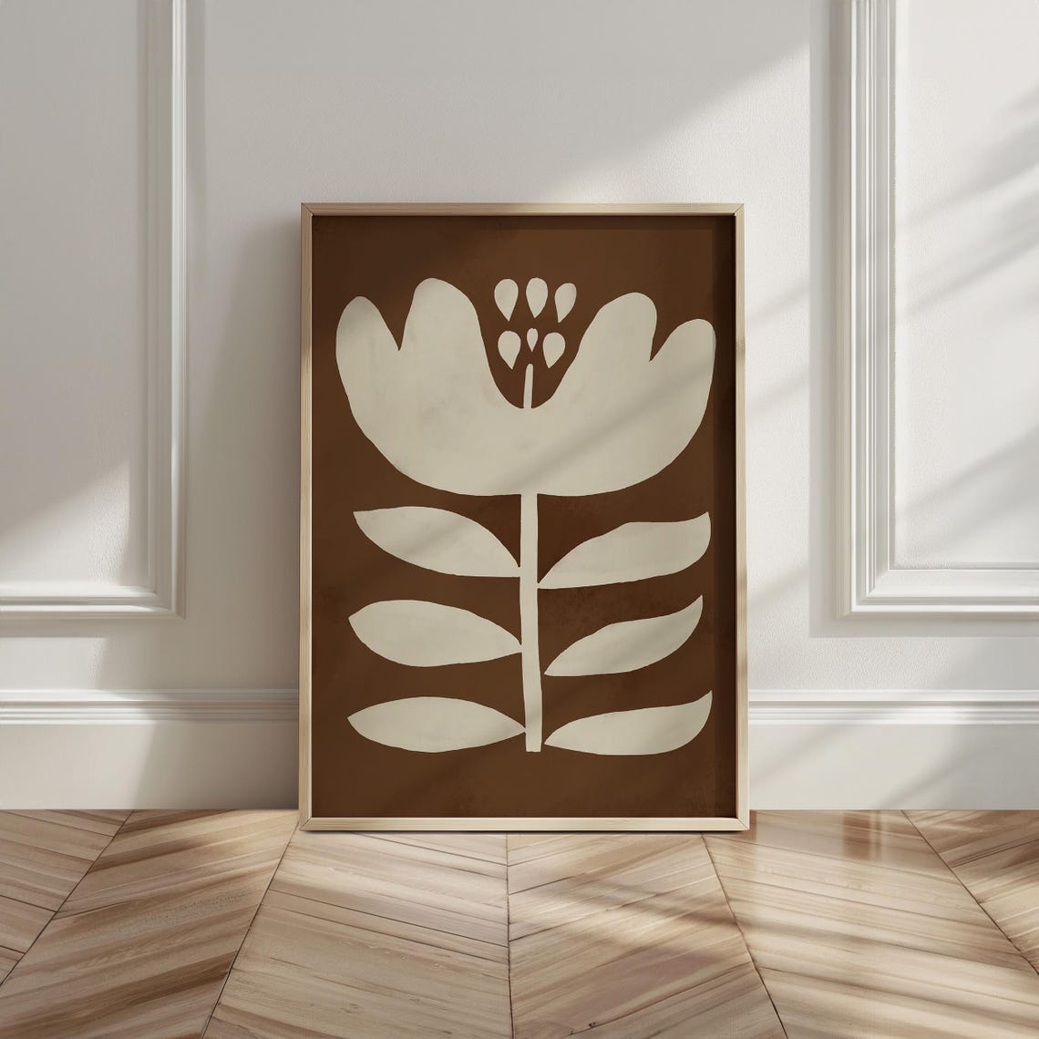 Cream Bloom Rust Brown Background Modern Abstract Floral Art Poster - Image 4