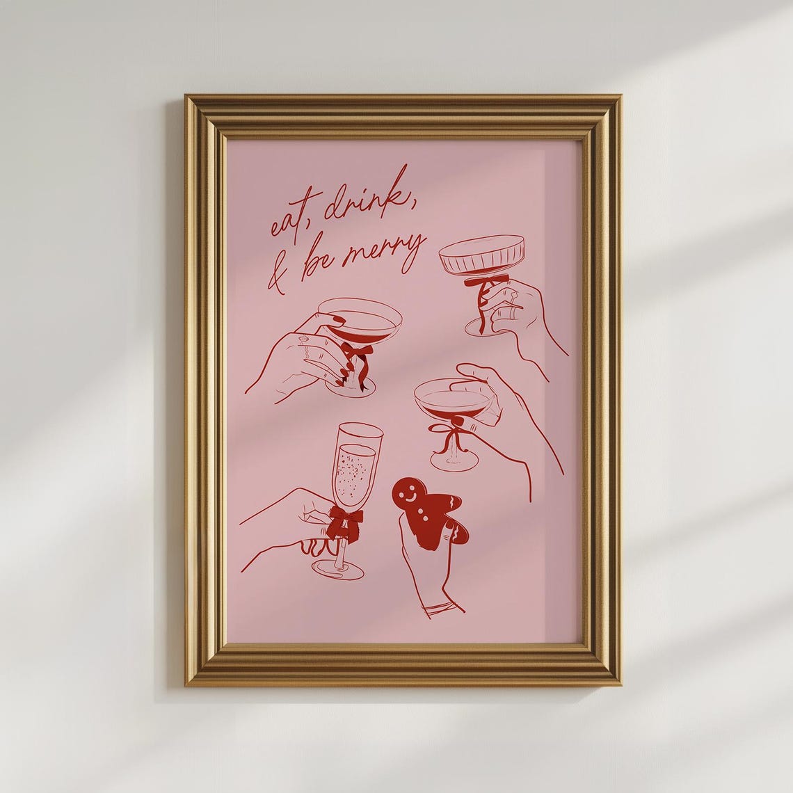 Eat Drink And Be Merry Blush Red Cocktail Hands Holiday Poster - Image 3