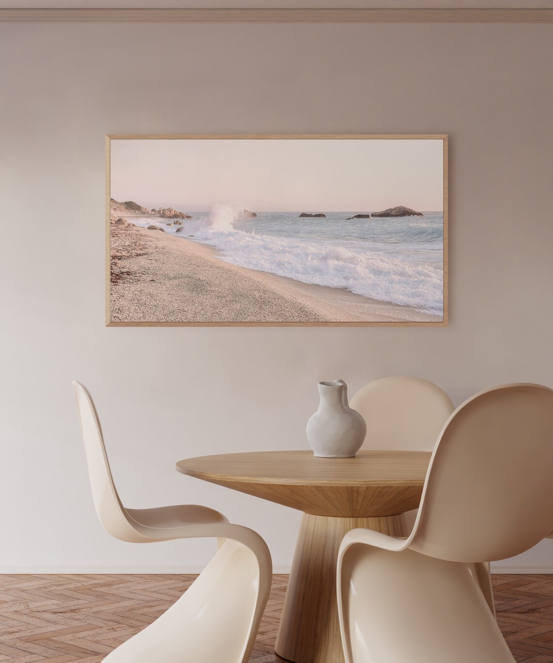 Pastel Beach Waves Soft Pebble Shore Calm Coastal Morning Poster - Image 2