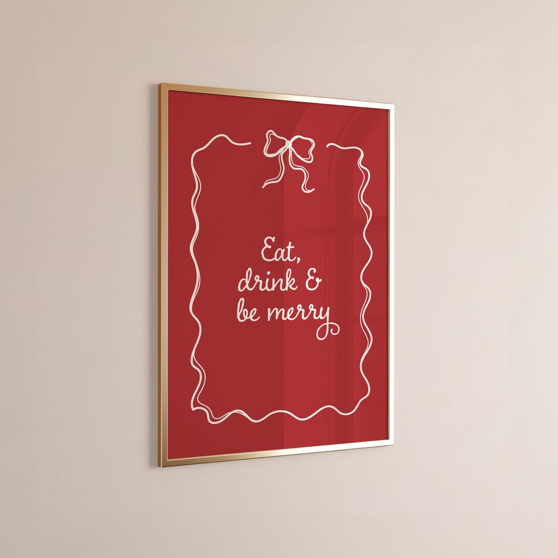 Eat Drink And Be Merry Christmas Pink Bow Border Holiday Poster - Image 3