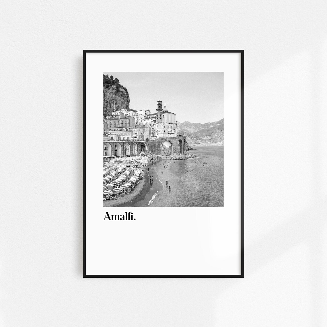 Amalfi Italy Beach Black White Vintage Travel Photo Art Poster