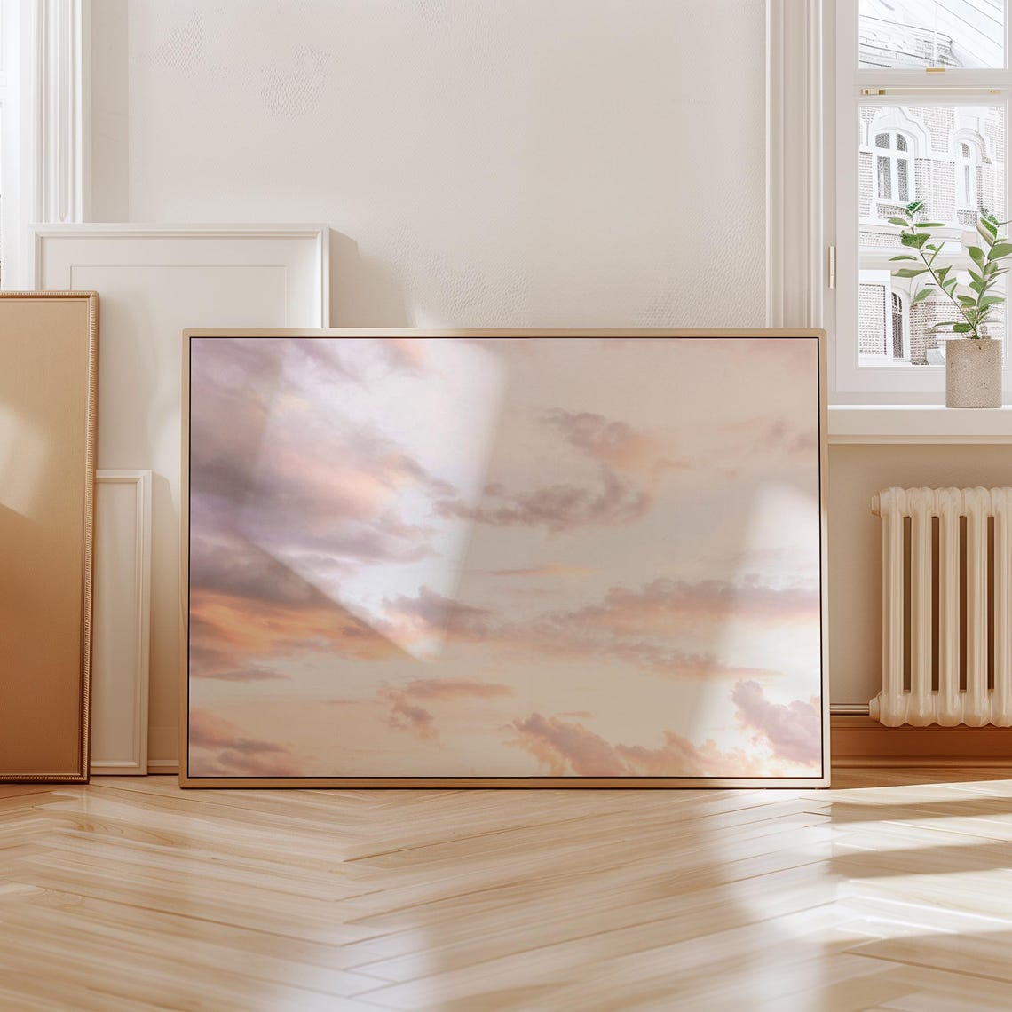 Pastel Sunset Clouds in Pink and Gold Tones Horizontal Sky Poster - Image 3