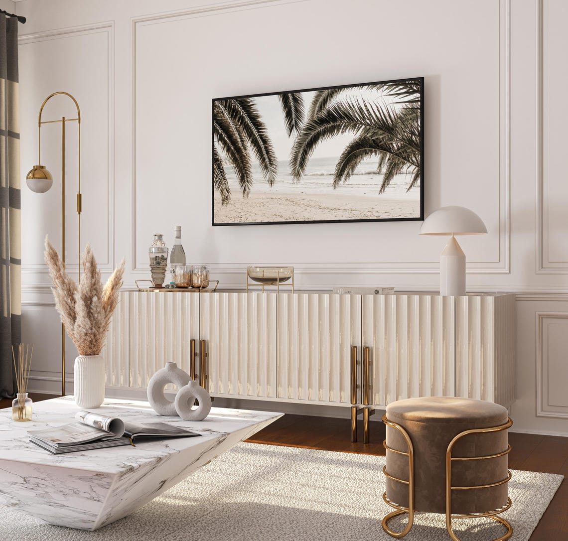 Neutral Beach Palm Fronds Minimalist Coastal Tropical Decor Poster - Image 2