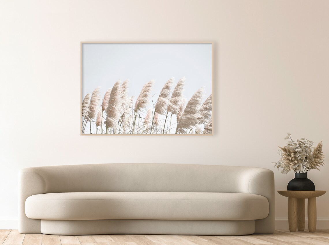 White Pampas Grass Against A Bright Sky Coastal Photo Poster - Image 2