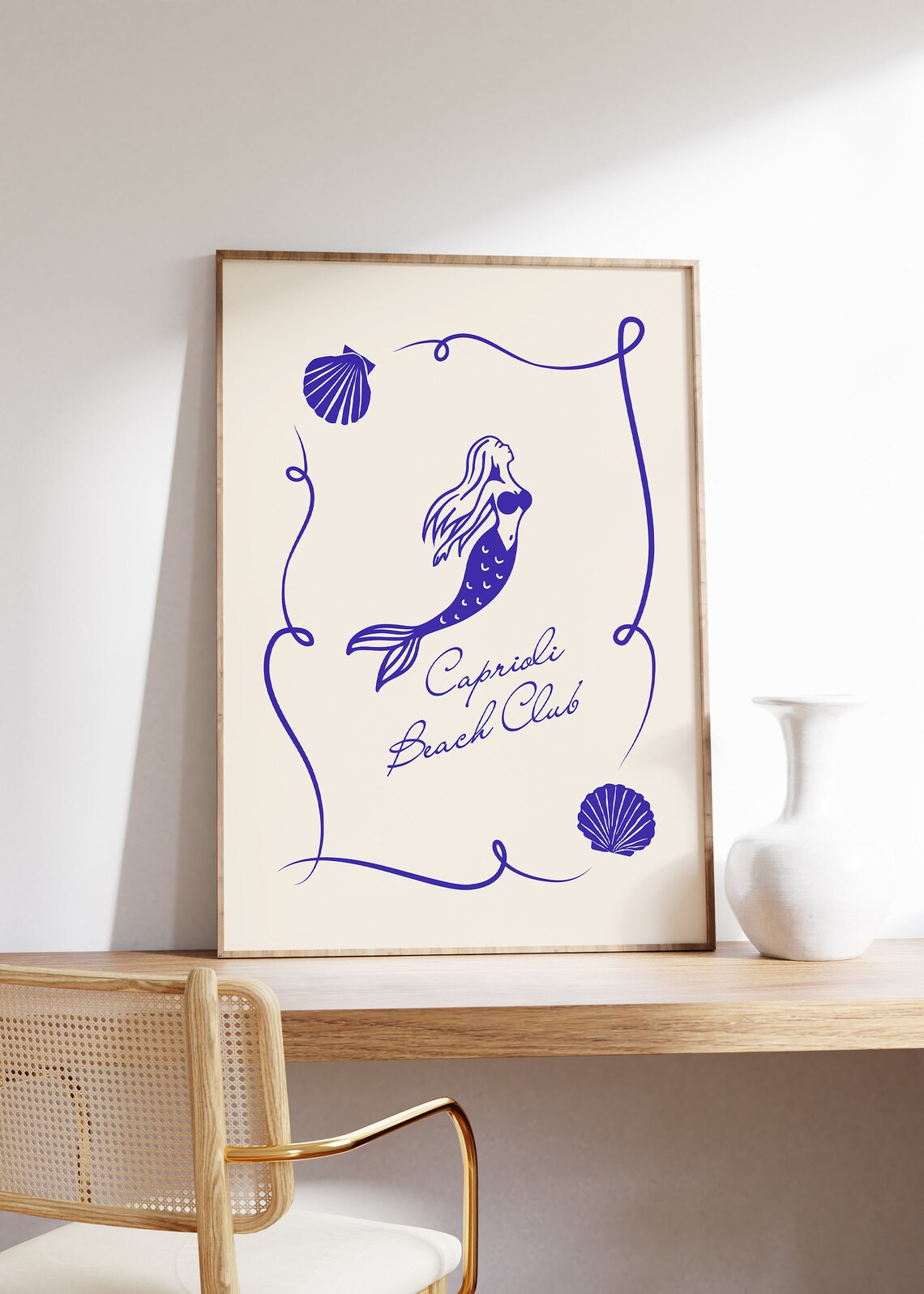 Caprioli Beach Club Navy Mermaid Seashell Coastal Decor Poster - Image 3