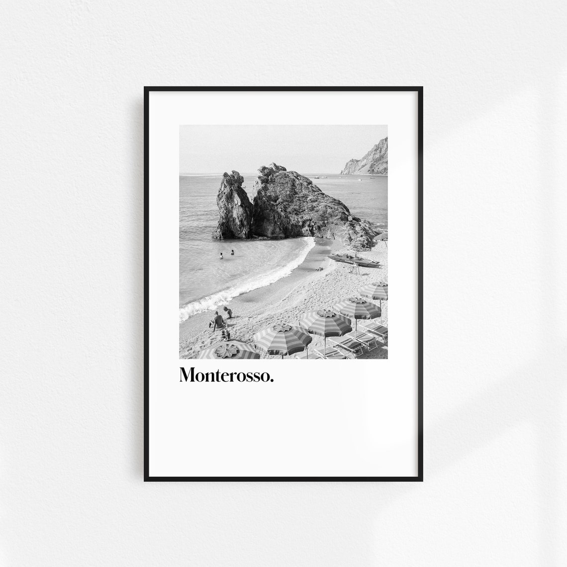 Monterosso Cinque Terre Beach Black White Italy Travel Poster