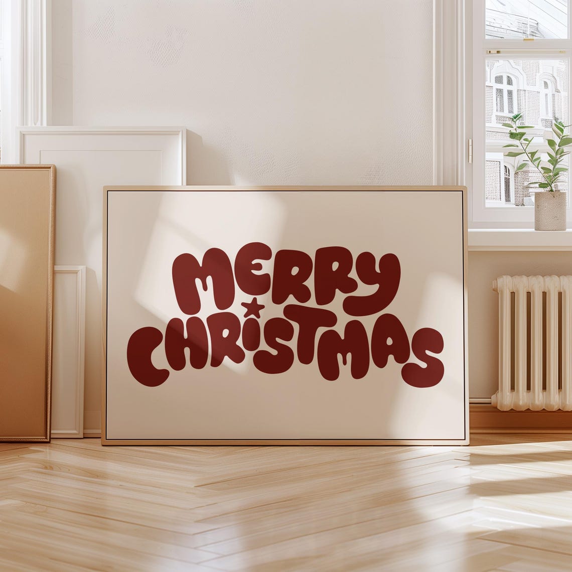 Retro Merry Christmas Bubble Letter Cream Minimalist Holiday Poster - Image 5