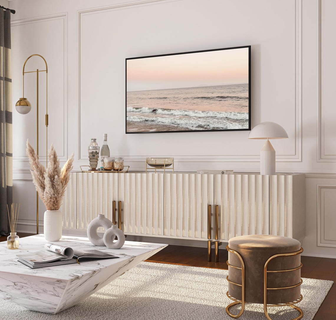 Blush Pink Sunset Ocean Waves Minimal Calm Coastal Decor Poster - Image 2