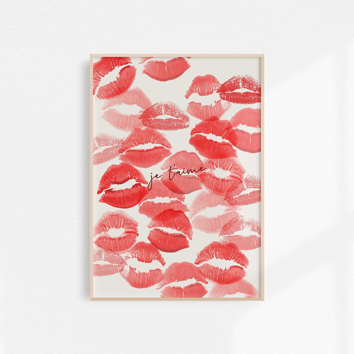 Je T'Aime Red Lipstick Kisses French Romance Decor Art Poster - Image 3