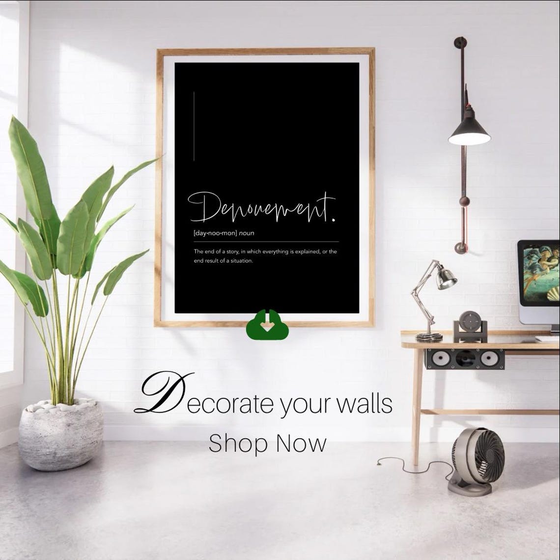 Denouement Word Definition Black Script Modern Typography Poster Art