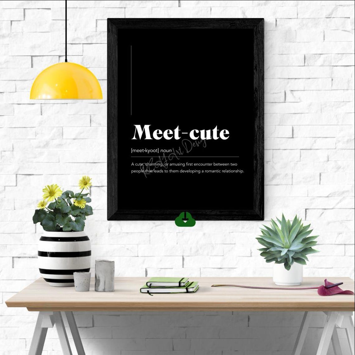Meet-cute Romantic Encounter Dictionary Definition Black Art Poster - Image 2