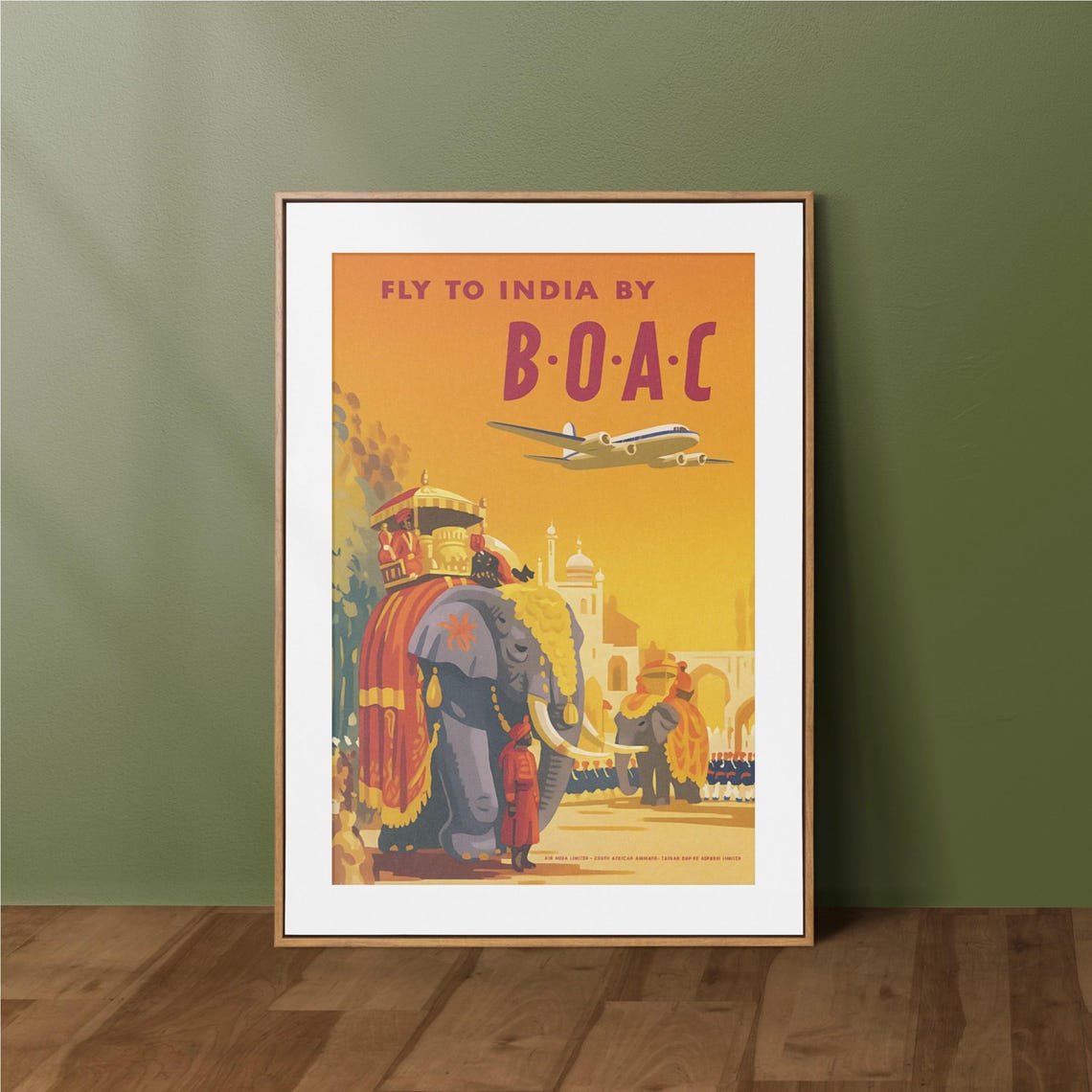 Fly to India by BOAC Vintage Airline Poster Decorated Elephants Art