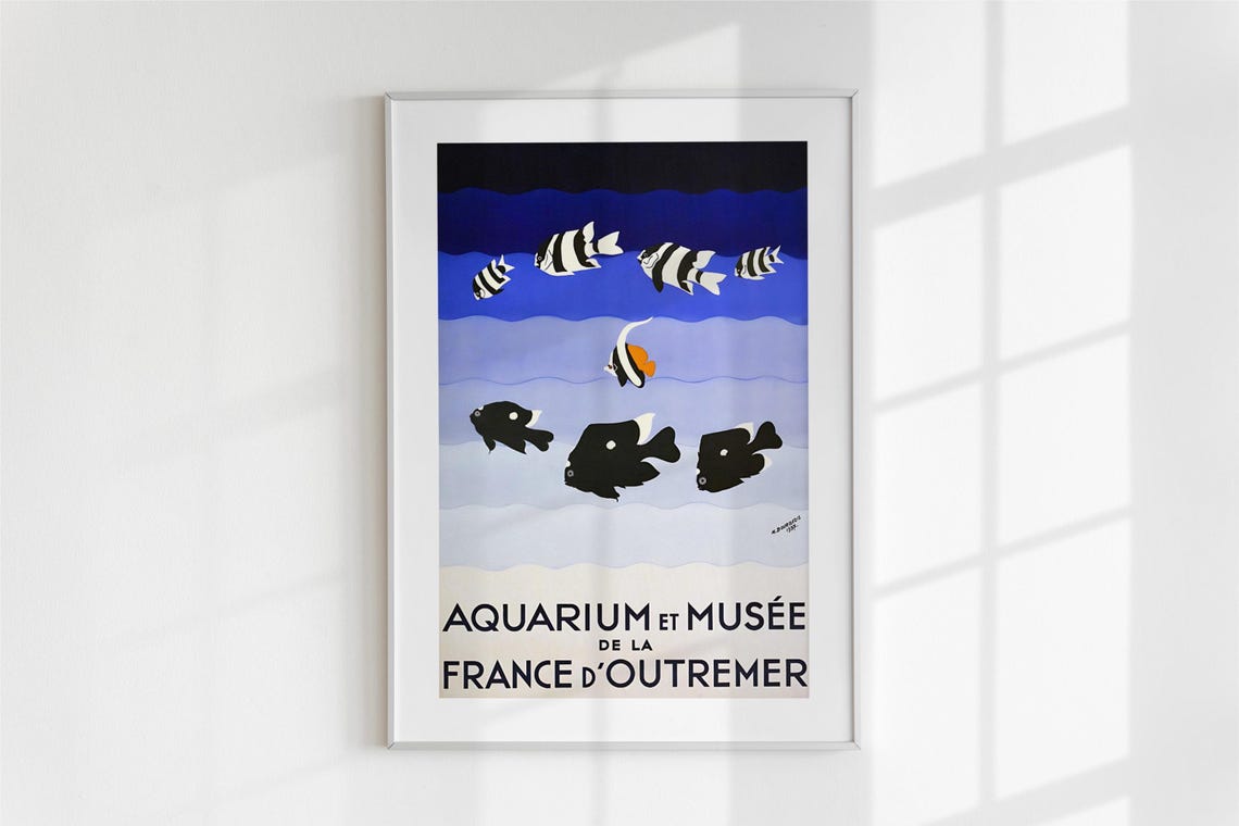 Vintage Aquarium et Musee Poster Stylized Tropical Fish French Artwork