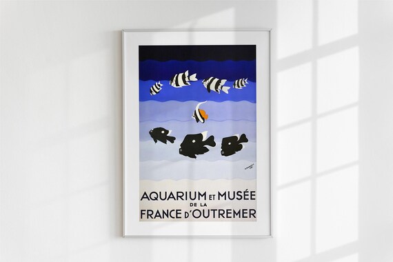 Vintage Aquarium et Musee Poster Stylized Tropical Fish French Artwork