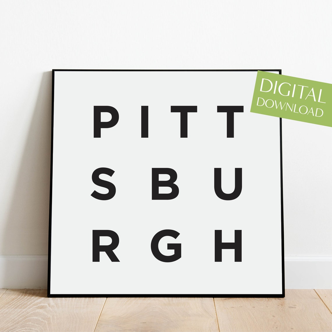 Pittsburgh Minimalist Typography Poster Black on White City Art