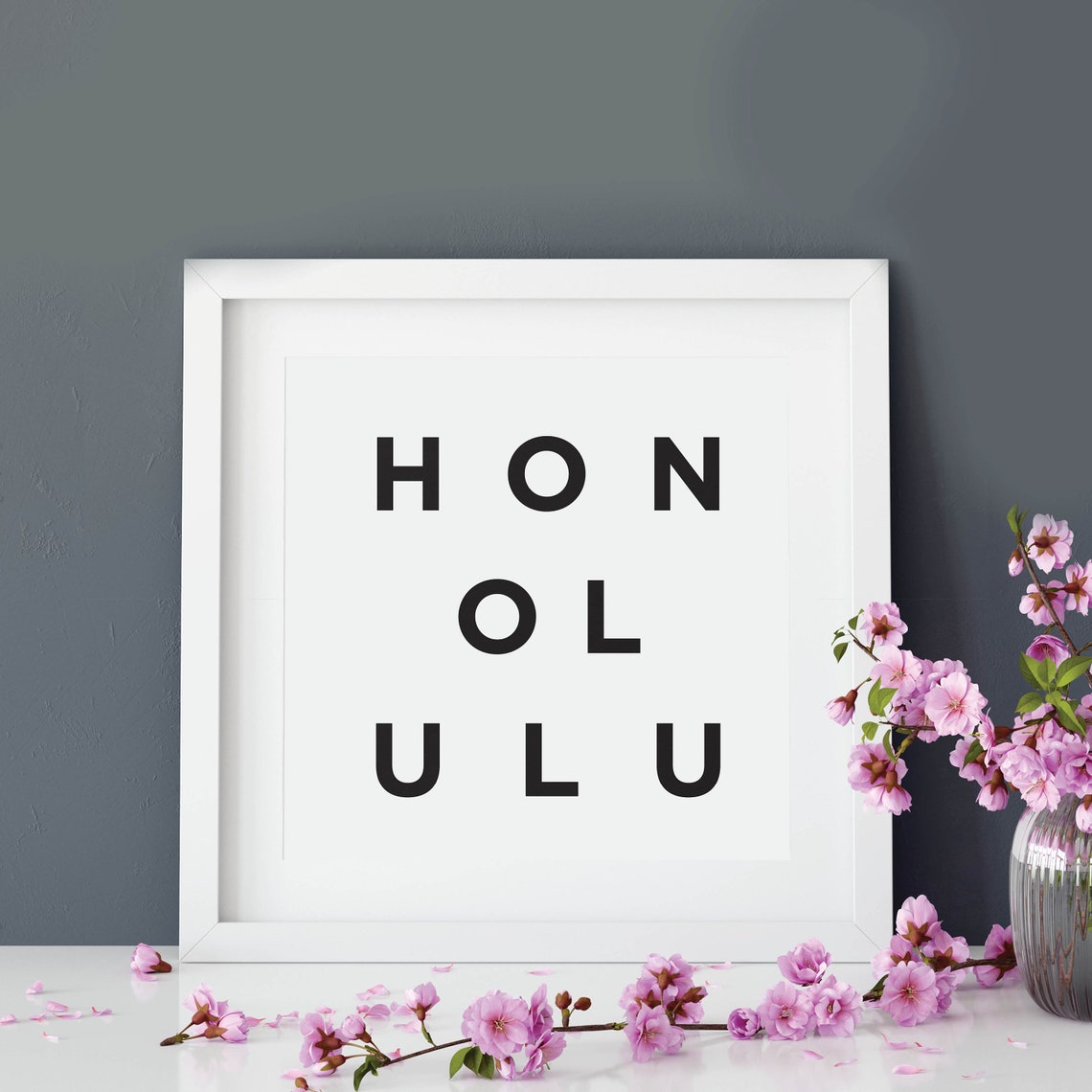 Honolulu Minimalist Black And White Stacked Letter Typography Poster - Image 3