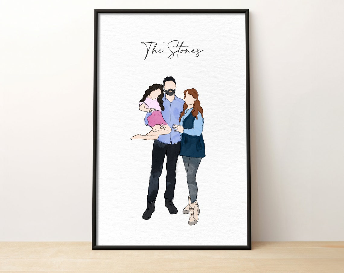 The Rocks Couple With Dog And Pink Roses Watercolor Keepsake Poster - Image 2