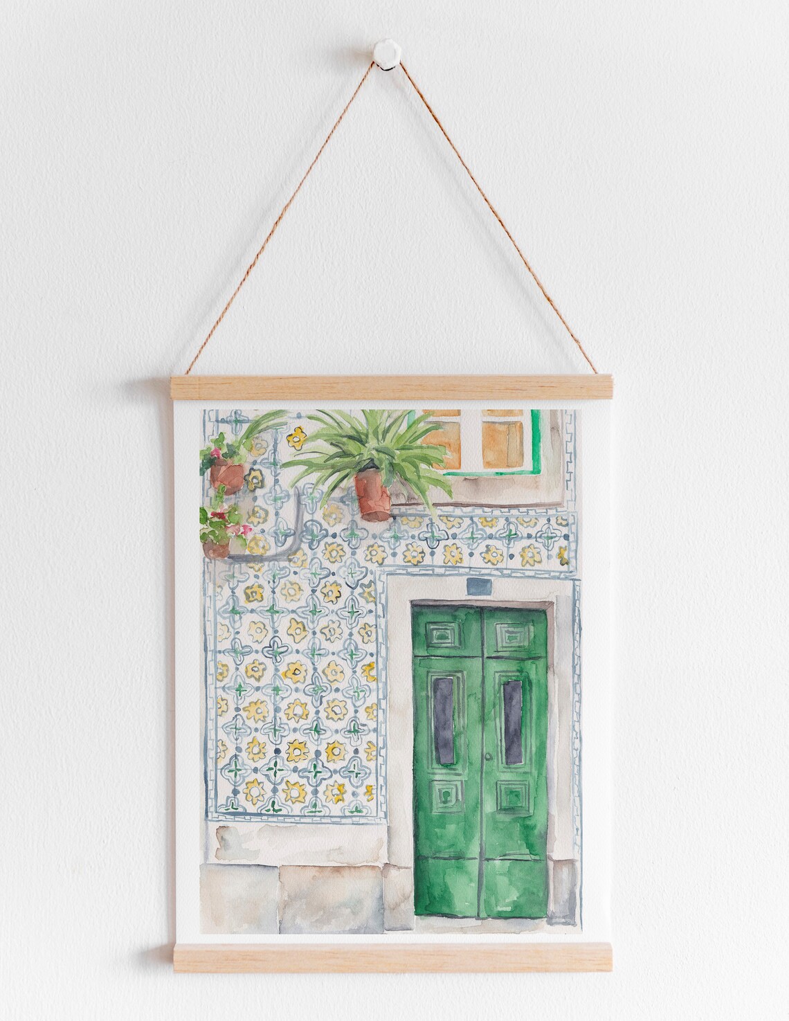 Lisbon Green Door, Traditional Tile Painting Print - Image 3