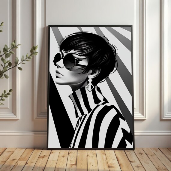 Retro Graphic Woman With Sunglasses Bold Black White Art Poster